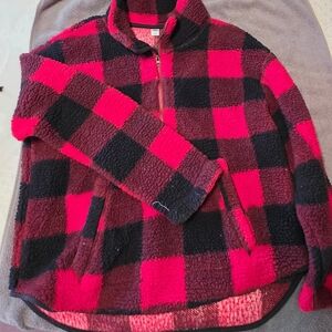 Old Navy Red and Black Checkered Fleece Jacket